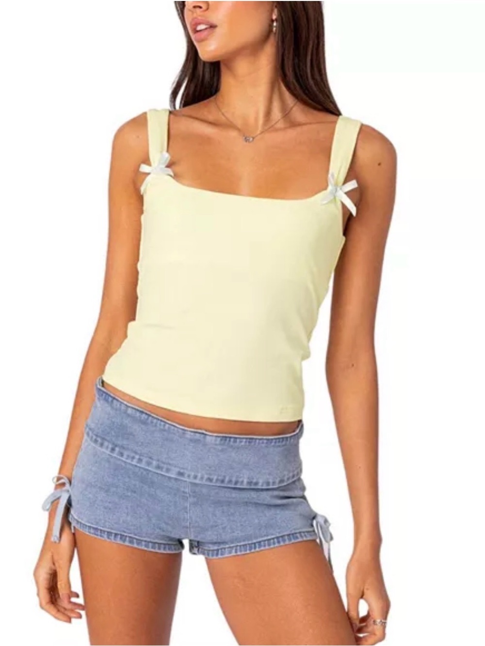 Edikted Pale Yellow Square Neck Camisole with Shoulder Bows